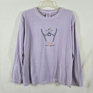 Life Is Good Women's Ski Theme Long Sleeve T-shirt Size Large